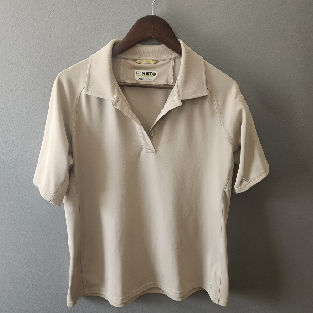 Classic Beige Short Sleeve Polo by First Tactical Large. Golf Tennis Shirt